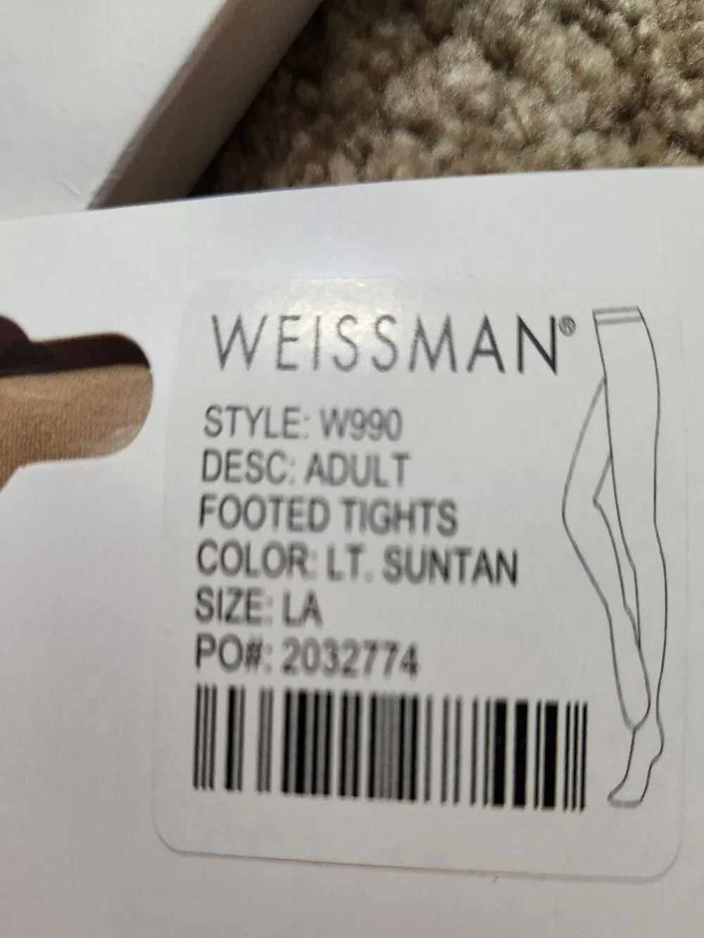 Weissman Footed Tights Style W990 Adult Lt. Suntan Size LA NIB